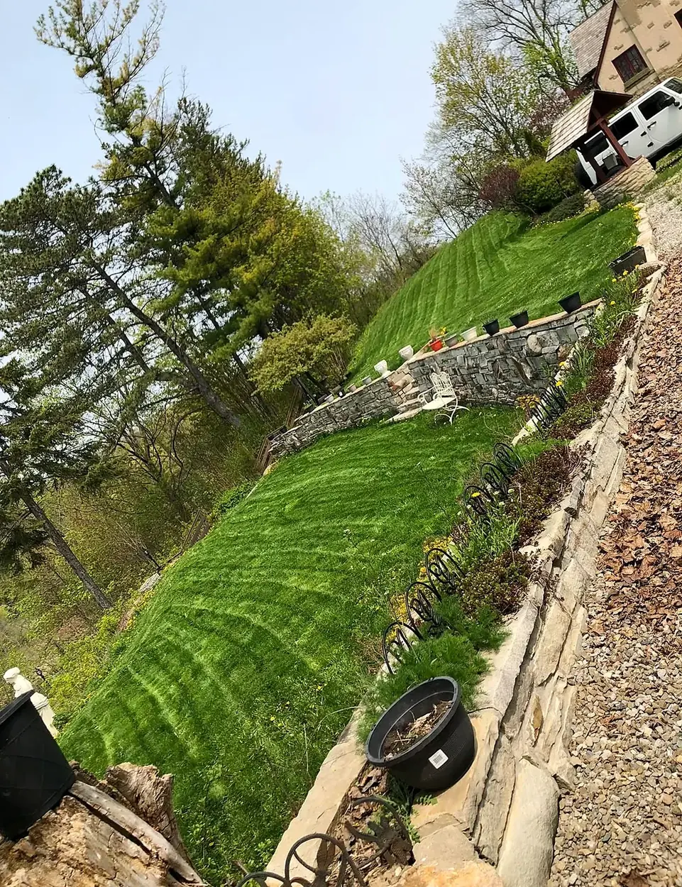Maintained lawn and edged garden beds